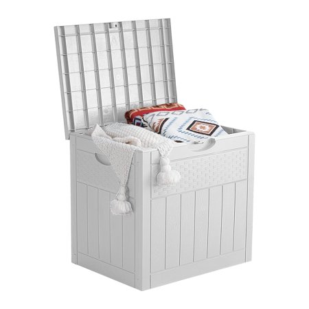 EHHLY 33 Gallon Deck Box, Small Outdoor Storage Box Waterproof, Lockable Secure Package Bin Delivery Box for Outside Front Porch, Patio Cushions Storage Box, White