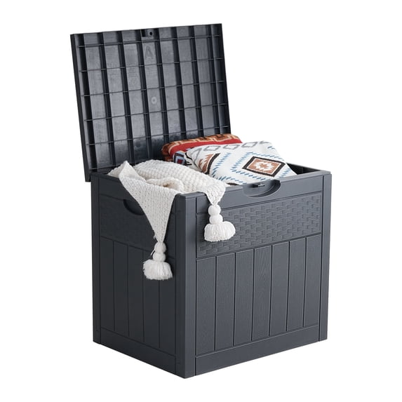 EHHLY 33 Gallon Deck Box, Small Outdoor Storage Box Waterproof, Lockable Secure Package Bin Delivery Box for Outside Front Porch, Patio Cushions Storage Box, Delivery Driver Snack Box for Porch, Grey
