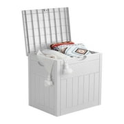 EHHLY 33 Gallon Deck Box, Small Outdoor Storage Box Waterproof, Lockable Secure Package Bin Delivery Box for Outside Front Porch, Patio Cushions Storage Box, White