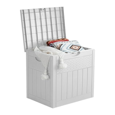 EHHLY 33 Gallon Deck Box, Small Outdoor Storage Box Waterproof, Lockable Secure Package Bin Delivery Box for Outside Front Porch, Patio Cushions Storage Box, White