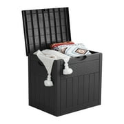 EHHLY 33 Gallon Deck Box, Small Outdoor Storage Box Waterproof, Lockable Secure Package Bin Delivery Box for Outside Front Porch, Patio Cushions Storage Box, Black
