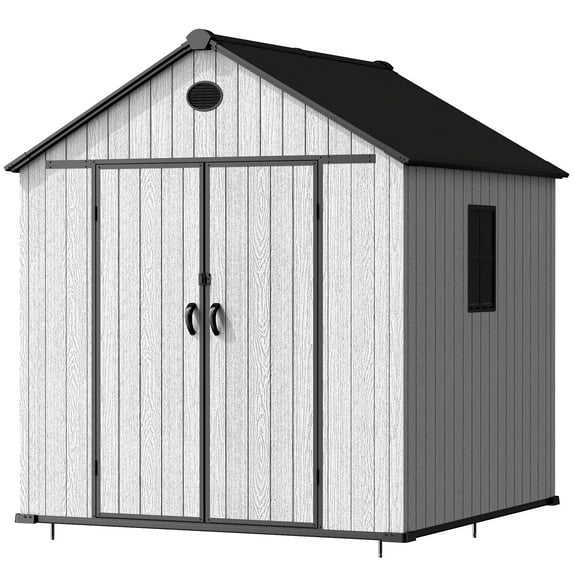 EHHLY 8x8 FT Resin Outdoor Storage Shed Large, 376 Cuft Garden Tool Sheds & Outdoor Storage Plastic Shed with Floor, 8FT Tall Backyard Outside Lawn Mower Storage Shed with Side Window, Cemented Grey