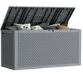 thumbnail image 1 of EHHLY 90 Gallon Outdoor Storage Box, Lockable Package Outside Storage Box Waterproof, Patio Cushions Deck Storage Boxes, Rattan Plastic Garden Hose Containers Resin Pool Storage Bins with lids, Grey, 1 of 7