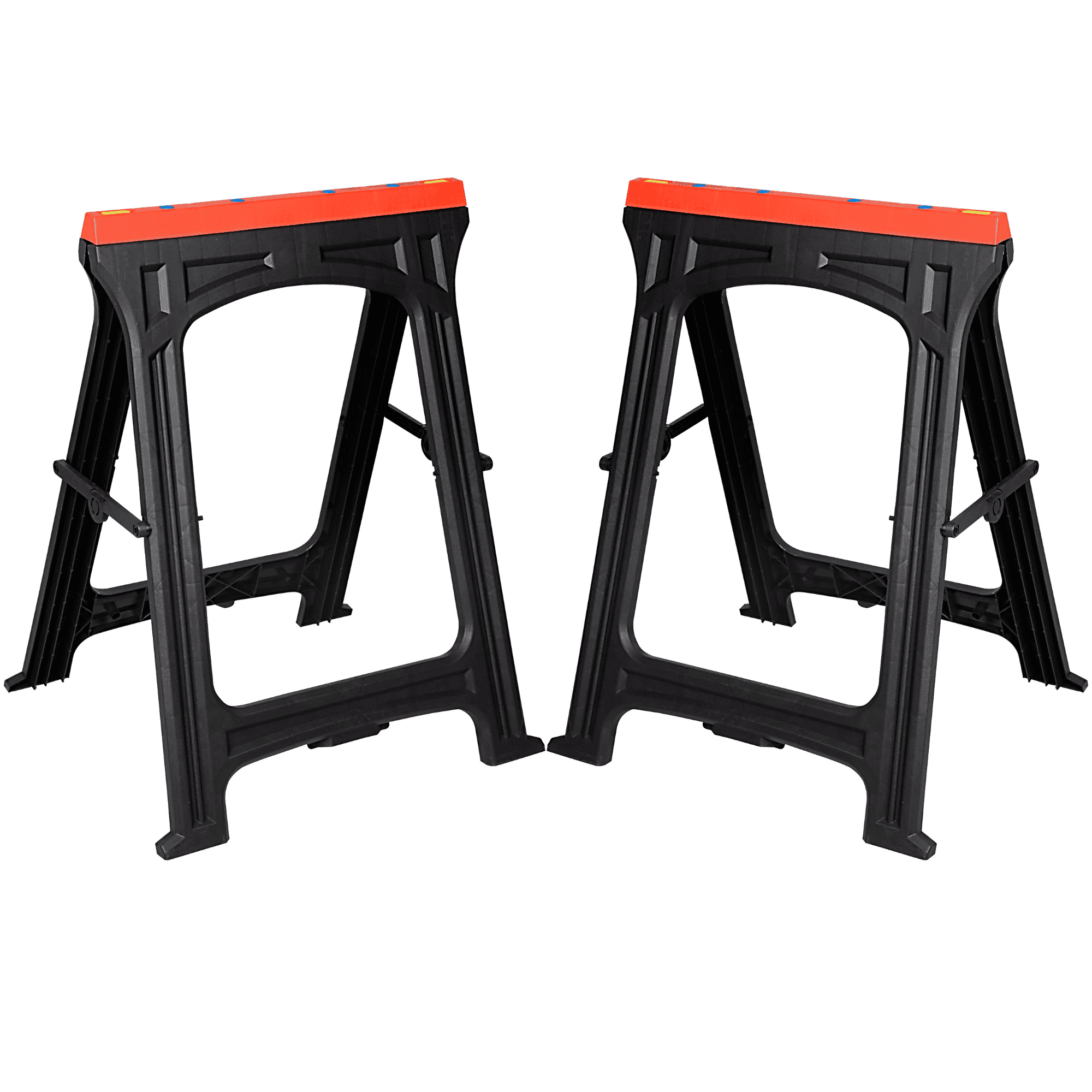 EHHLY Folding Heavy Duty Saw Horses 2 Pack, 350 LBS Weather Resistant Plastic Sawhorse with 6 Bench Dogs Each,700 LBS Load Capacity Total, Non-Slip Rubber Feet, Folds to 1.9 Inch Thick for Easy Carry