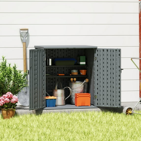 Heavy Duty Small Storage Cabinet Outdoor Weatherproof, 14 Cuft Garage Storage Cabinet with 2 Adjustable Shelves, Lockable Kitchen Pantry Closer Organizer, 31Wx23Lx34H, Sage Grey