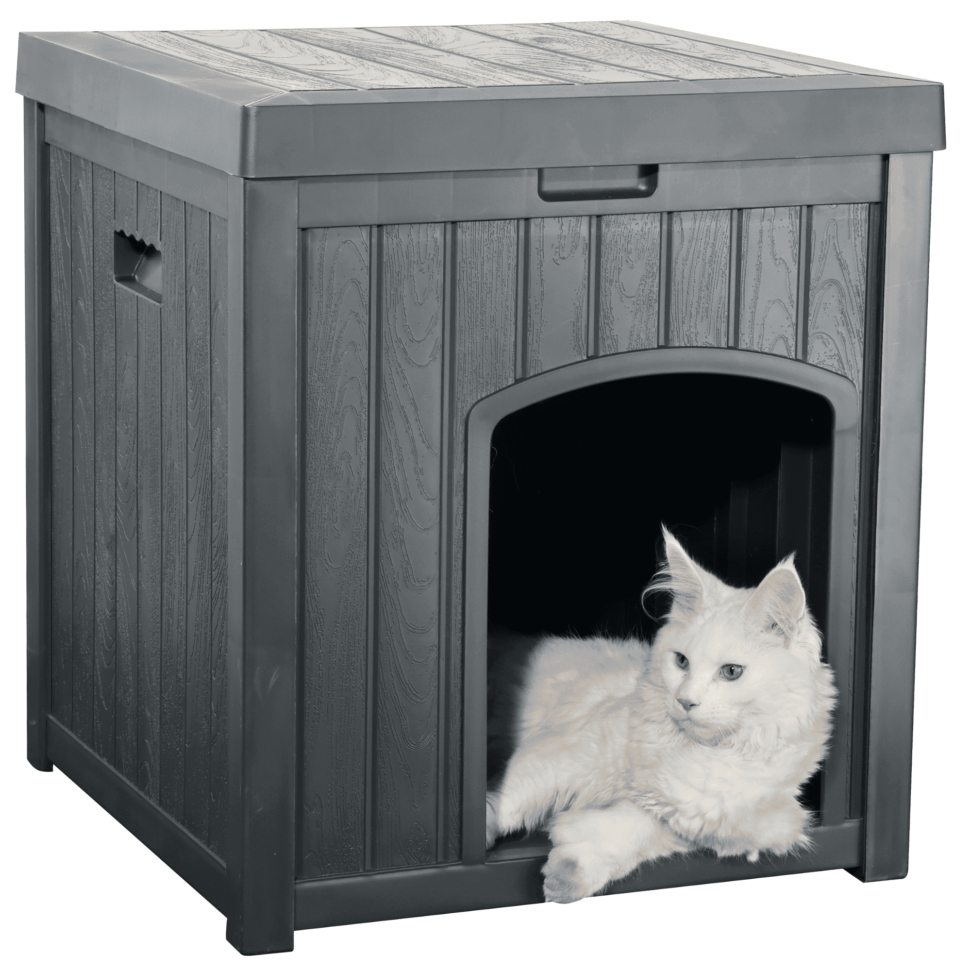 EHHLY Outdoor Cat House Waterproof, Outside Multiple Feral Cat Houses Weatherproof, Cat Litter Box Enclosure, Durable Resin Plastic, Grey