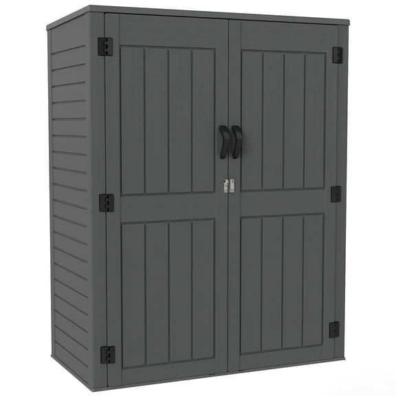 EHHLY Vertical Resin Storage Shed, 60 Cuft Garden Tool Sheds & Outdoor Storage, Plastic Outdoor Storage Cabinet Waterproof, 5.6 x 2.3 ft Backyard Outside Lawn Mower Storage Shed, Grey