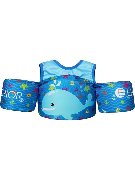 Toddler Swim Vest Kids Pool Floats with Shoulder Harness for 25-55 lbs Child - Cute Whale