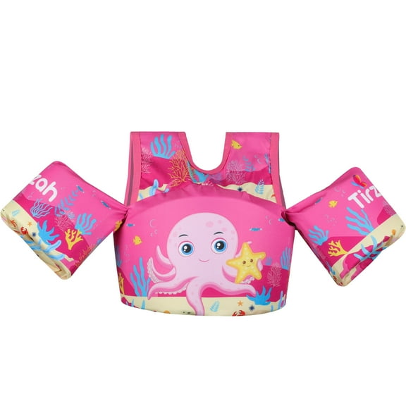 EHIOR Toddler Swim Vest Kids Pool Floats with Shoulder Harness for 25-55 lbs Child - Smiling Pink Octopus