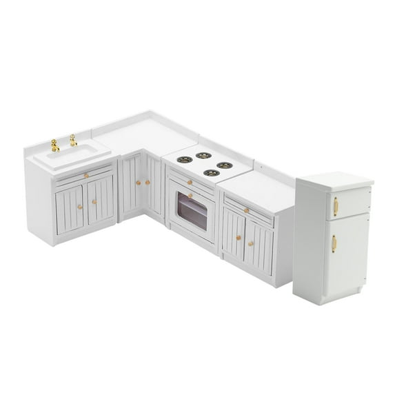 EHJRE 1/12 Dollhouse Mini Furniture Kitchen Set Cooking Table Cabinet Model for 3+ White