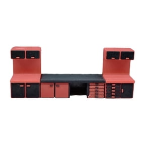 EHJRE 1/64 Scale Miniature Workbench Garage Storage Sand Table Photography Diorama Red