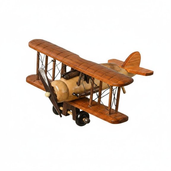 EHJRE 1 Wooden Aircraft Figurine Rustic Brown Finish Retro Biplane Model Sturdy Desktop Statue for Office Shelf Living Room Decor