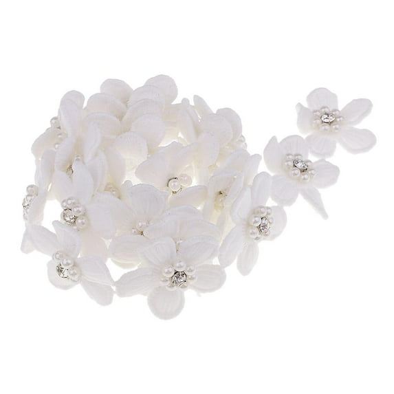 EHJRE 1 Yard Flower Pearl Crystal Ribbon Lace Trim Sewing Embellishment 32mm White