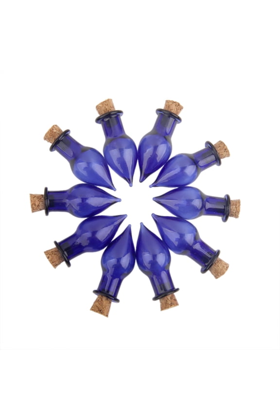 10 Mini Tiny Empty Tear Drop Bottles Cork Glass Vials Jars DIY Craft Pendant Blue Tear Drop