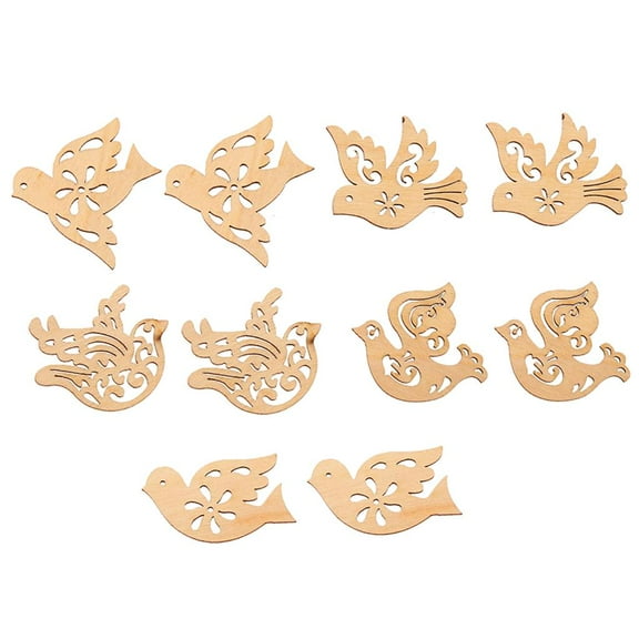 EHJRE 10 Pieces Mixed Wooden Cutouts Birds Shapes, MDF, Craft Shape, Embellishments,