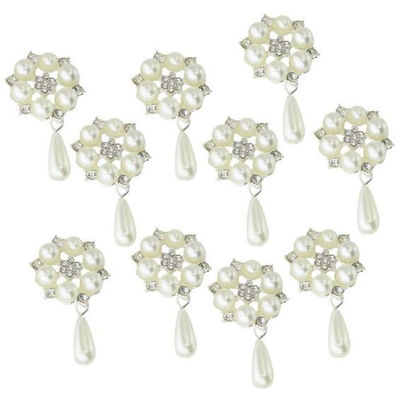 EHJRE 10pc Flower Rhinestone Button Flatback Pearl Embellishment DIY Wedding Bow Craft