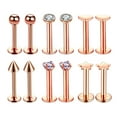thumbnail image 1 of EHJRE 12 Pieces 16G Stainless Steel Lip Ears Labret Barbell Ear Studs CZ Encrusted Rose Gold, 1 of 6