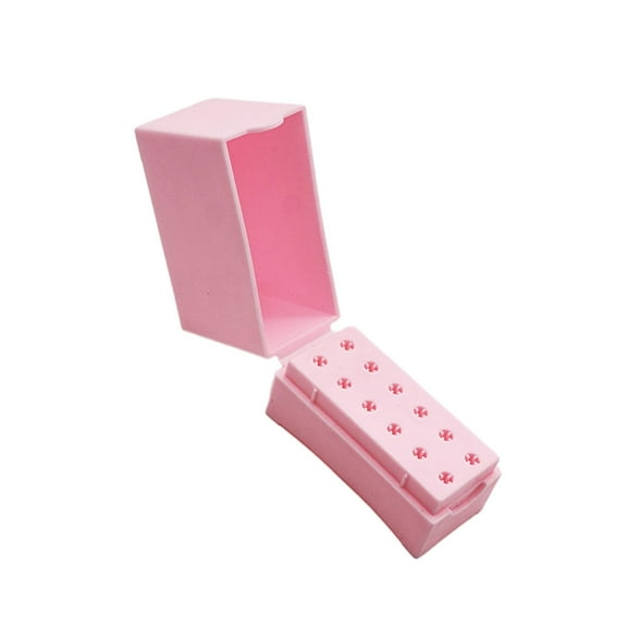 EHJRE 12 Slot nail Bits Holder Folding Dustproof Storage Box Acrylic Professional Container Grinding Head rack for Polishing Heads Home , Pink