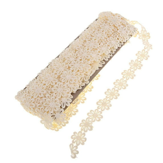 EHJRE 15yds Crochet Flower Embroidery Lace Trim Ribbon Sewing Crafts 2.5cm Beige