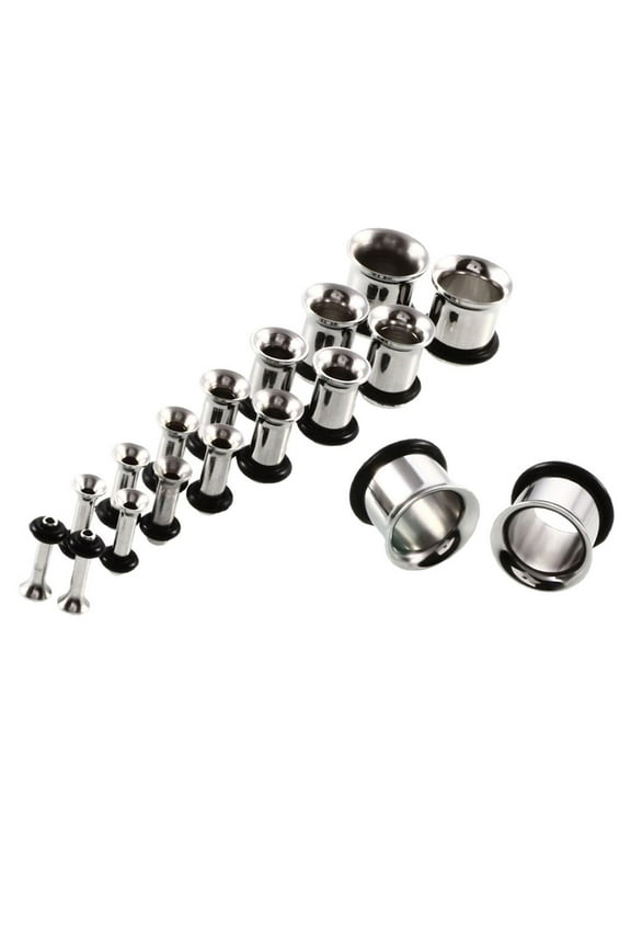 18pcs Ear Tunnel Plug Gauge Stretching Kit Stainless Steel 14G-00G O- -