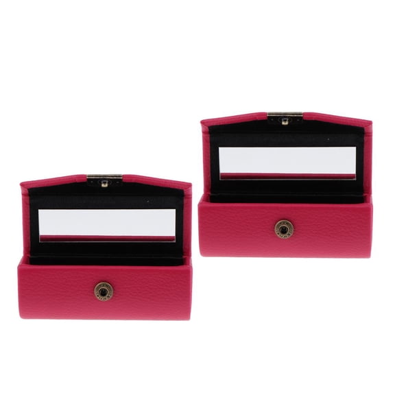 EHJRE 2 Pcs NEW Leather Case Holder with Mirror Lichee Texture Box Cosmetic Storage Purse for Ladies Gifts Rose Red