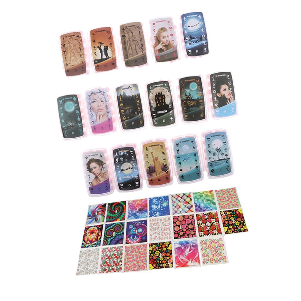 EHJRE 20 Pcs Nail Art Tips Sticker Flower&Starry Decal Set+192 Style Nails Stamper
