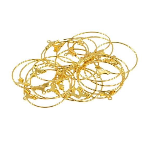 EHJRE 20Pcs Brass Round Hoop Ear Wire Dangle Earwire Ears 25mm Smooth with a Bead Gold