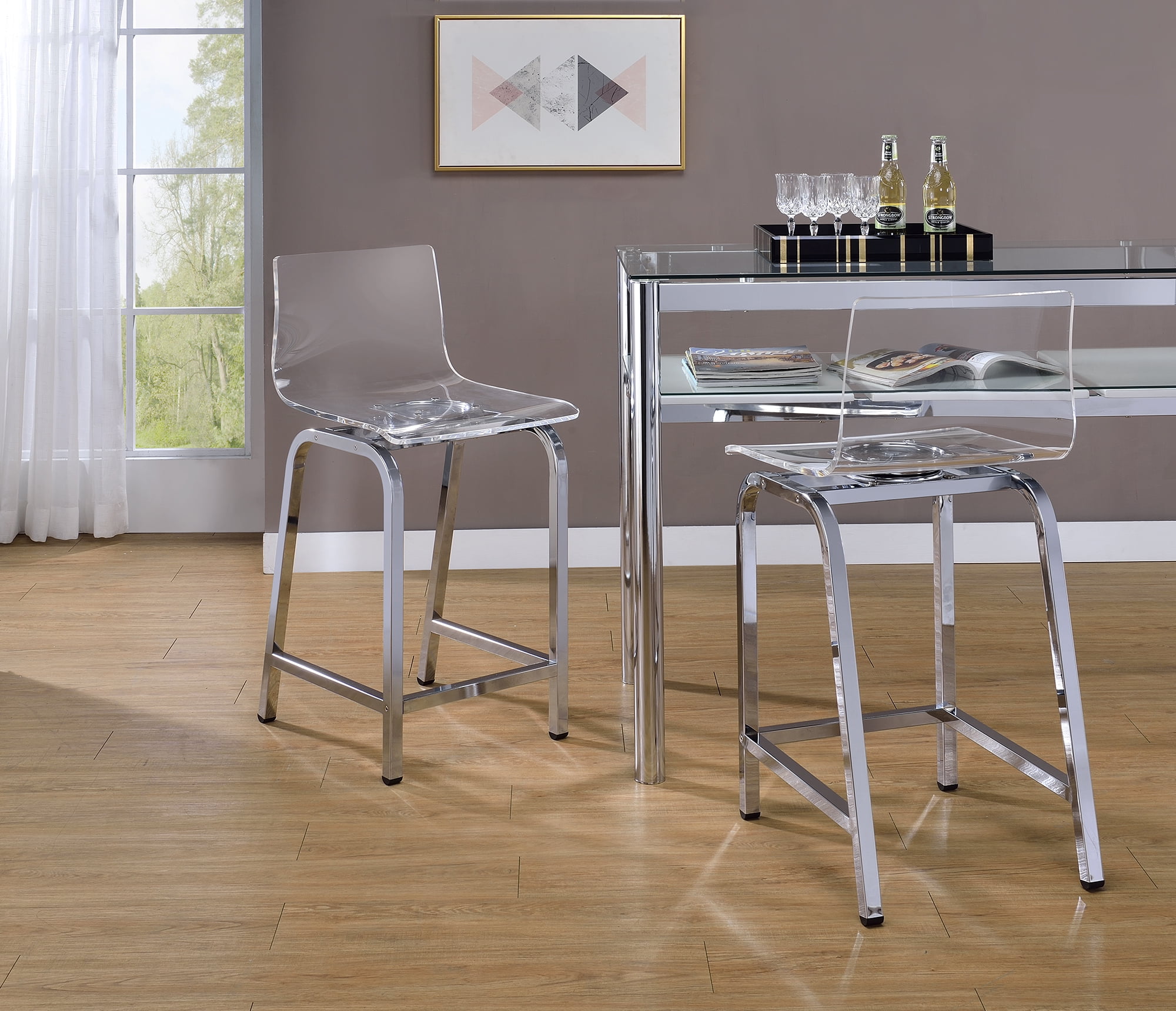 Acrylic Swivel Bar Stool - Chrome Set Of 2