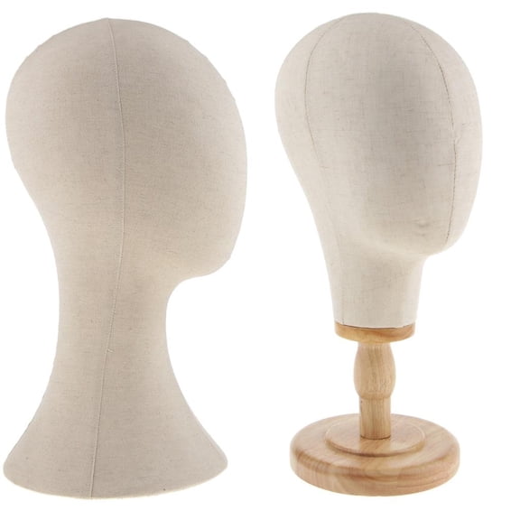 EHJRE 2pcs 21 Inch 22 Inch Beige Color Canvas Block Head For Hair Extension Lace Wigs Making And Display Styling Mannequin Manikin Head With Detachable Stan