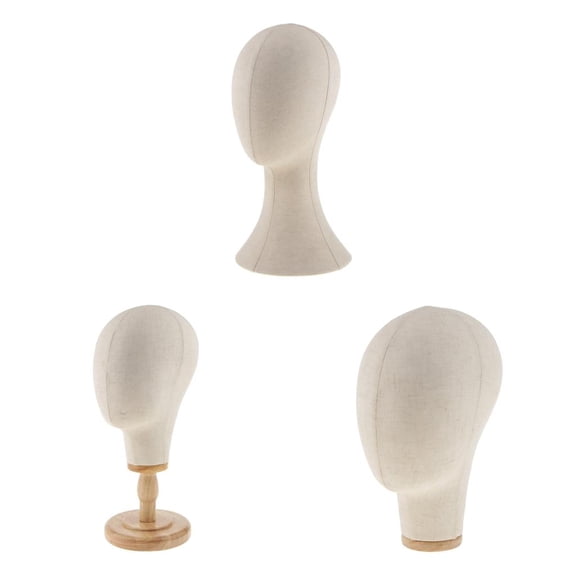 EHJRE 2pcs 21 Inch Beige Color Canvas Block Head For Hair Extension Lace Wigs Making And Display Styling Mannequin Manikin Head With Detachable Stand