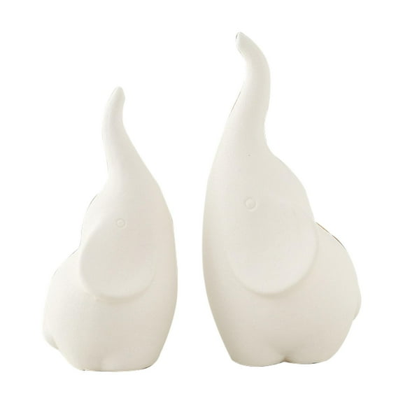 EHJRE 2x Elephant Figurine Sculpture Statuette Animal Cute Art Desktop Ceramic Statue white