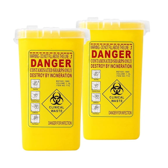 EHJRE 2x Yellow Sharps Bin Needle Blade Waste Disposal Container with Locking Lid 1.L