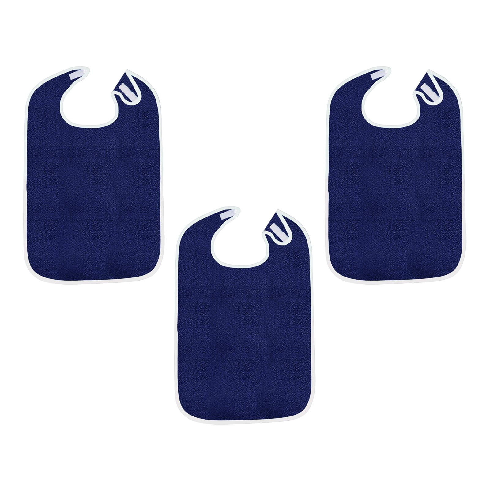 EHJRE 3 Pieces Adult Terry Bibs,Large Adult Feeding Bibs Reusable Machine Washable Clothing Protectors,Adjustable for Elderly,Women dark blue