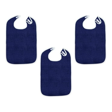 EHJRE 3 Pieces Adult Terry Bibs,Large Adult Feeding Bibs Reusable Machine Washable Clothing Protectors,Adjustable for Elderly,Women dark blue