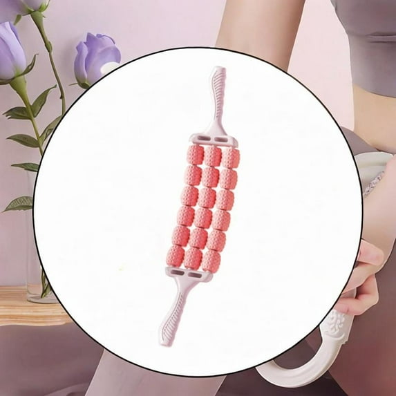 EHJRE 3 Row Roller Massage Tool ,Manual Calf Rolling Massage, Leg and Back Massage Roller for Leg ,Waist ,Abdomen, Neck Pink