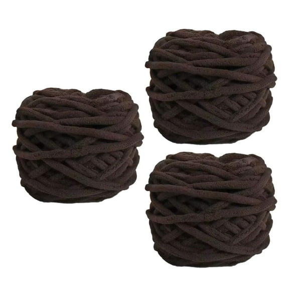 EHJRE 3 Skeins Chunky Chenille Yarn 70M Long for Throw Blanket Crocheting Knitting Coffee