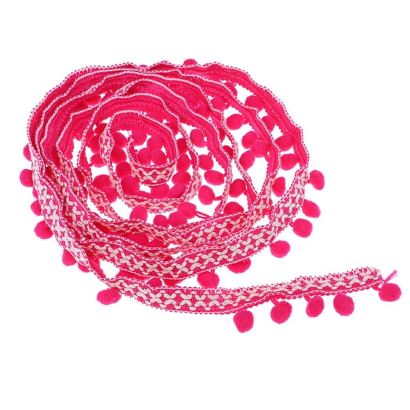 EHJRE 3 Yards 32mm Ball Fringe Ribbon Trim for Sewing Decoration Rose red