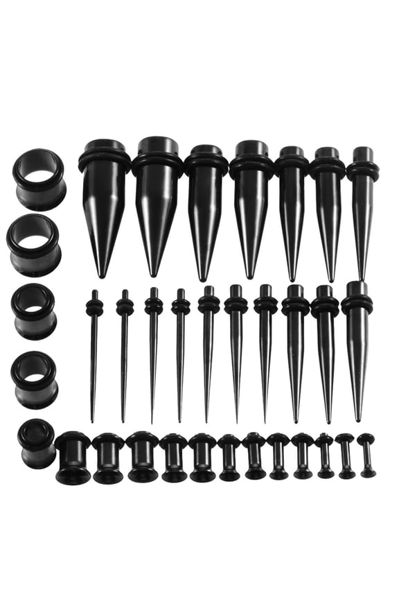 36 Pcs Stainless Steel Taper Tunnel Ear Stretcher Expander Kit 14-00G Ear Black