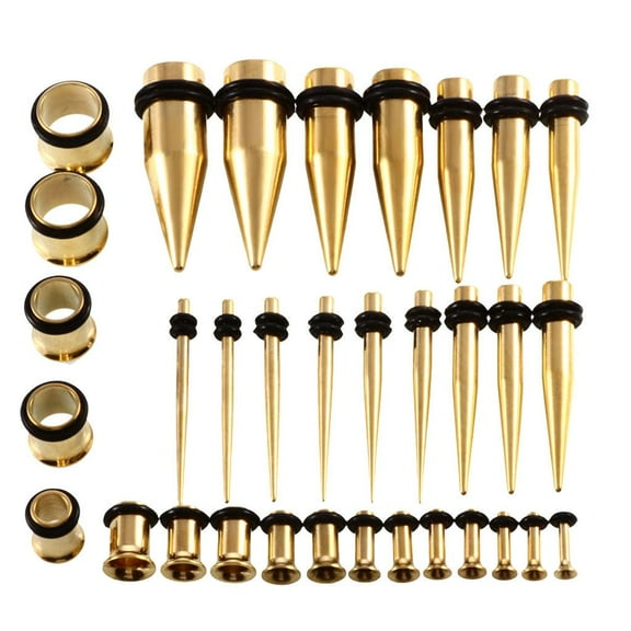 EHJRE 36 Pieces Ear Gauges Stretching Kit Taper 14G-00G Expanders Gold