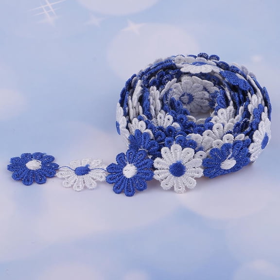 EHJRE 3Yds Daisy Flowers Lace Trim Crochet Ribbons Sewing Dressmaking Edging 25mm Blue