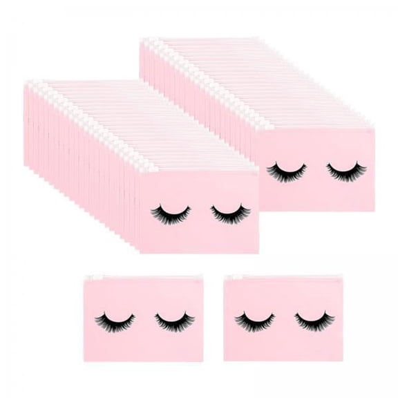 EHJRE 3x50 Count Lash Bags Eyelash Makeup Bags with Zipper Adorable 15x10cm Pink