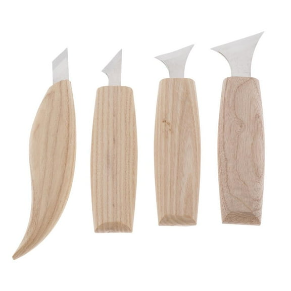 EHJRE 4Pcs Wood Carving Cutting Set Geometric Chip Knives Tools Roll for Beginners