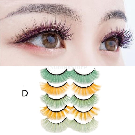 EHJRE 5 Pair Color Eyelashes ,Natural Handmade Thick Comfortable ,Soft ,Colorful Lashes ,for Party Dramatic Eye Makeup - D D