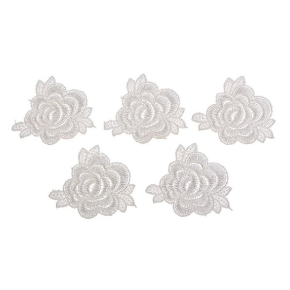 EHJRE 5 Pieces White Lace Rose Flower DIY Sew Stickers Appliques Embroidery for