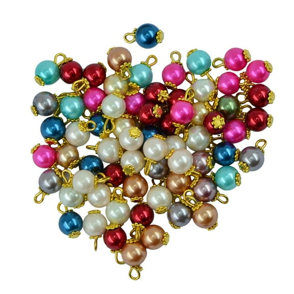 EHJRE 50 Pieces Colorful Glass Pearl Flat Daisy Charms Pendant Jewelry DIY Gold