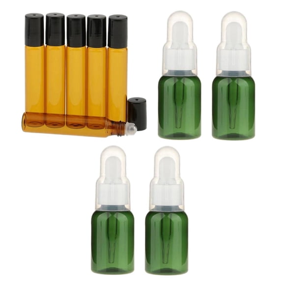 EHJRE 6 Pieces 10ml Empty Glass Roller Refillables Amber Comestics Containers with 4 Pieces 35ml Eye Dropper Pipette Essential Oils Bottles