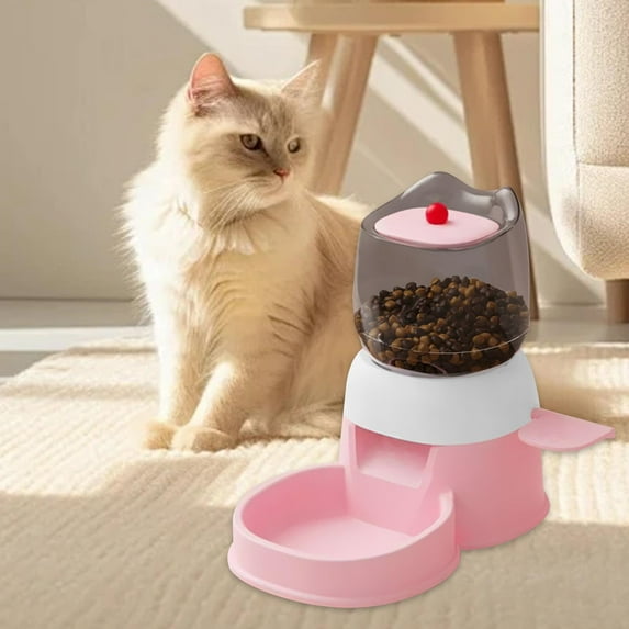 EHJRE Automatic Pet Feeder,Outdoor Pet Dispenser,Press to feed,2L Cat Food Water Dispenser,Pets Automatic Feeder for Kitten Cat Dog pink