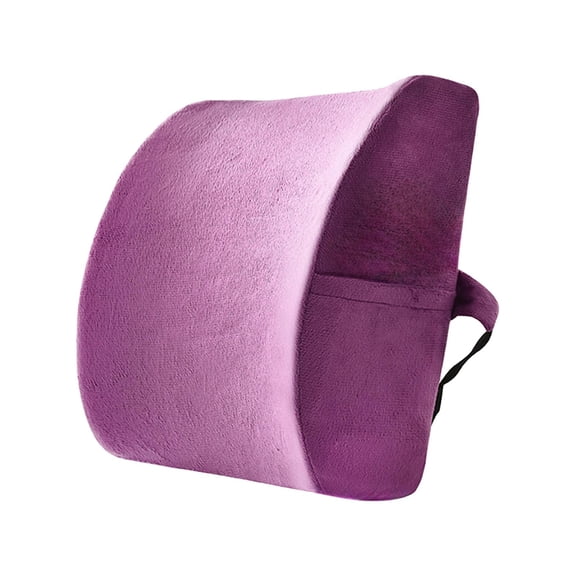 EHJRE Back Support Pillow Memory Foam Lumbar Cushion Ergonomic Design Flannel Cover Adjustable Strap for Comfort Suitable for Office Home Car Gaming Chair Violet