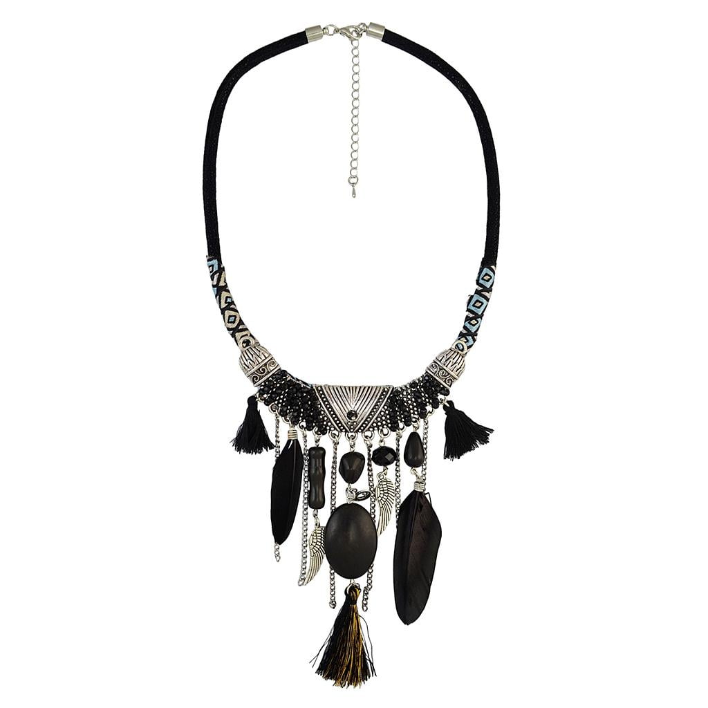 EHJRE Bohemian Ethnic Feather Tassel Necklace for Women Vintage