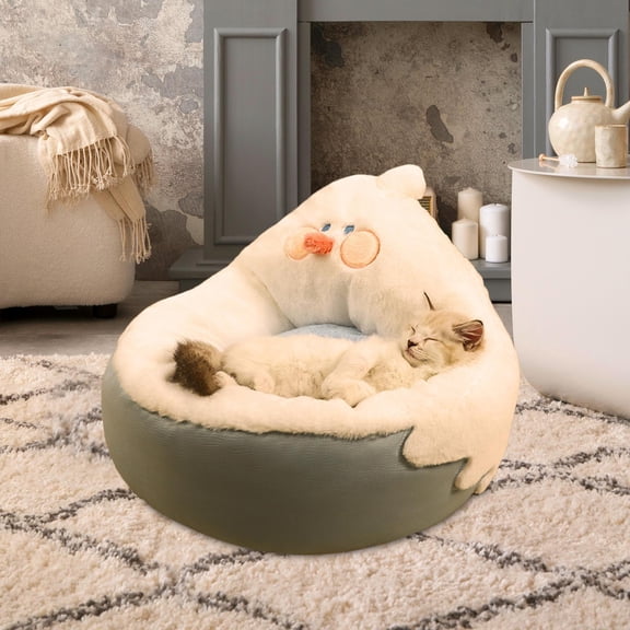 EHJRE Cat Bed Chicken Cuddling Nest Cartoon Decorative Durable Nesting Sleeping Sofa Doghouse Kennel for Pet Accessories Dog Kitten Beige White